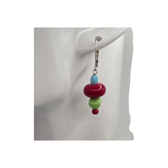 Artisan Vibrant Colors Earrings Marked 925 Leverback Red Green Blue Christmas - Picture 8 of 11